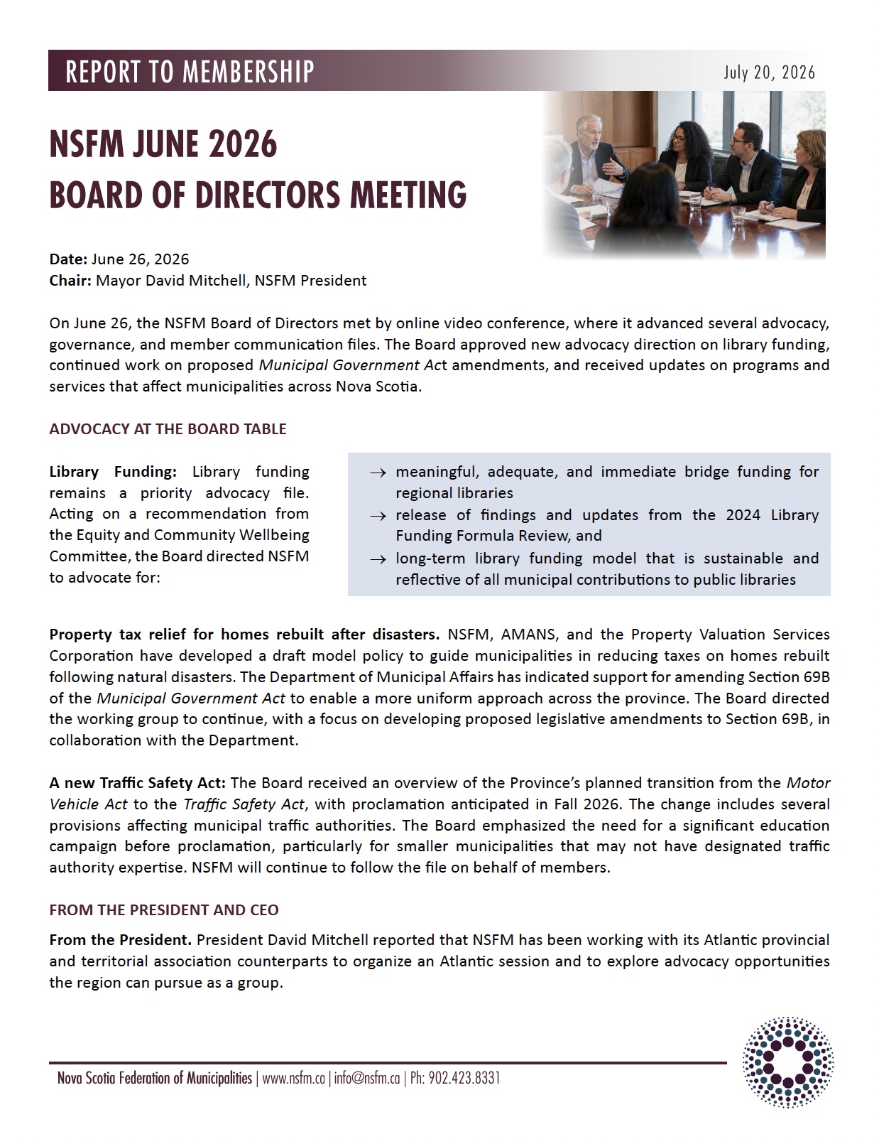 June 26 Board Meeting